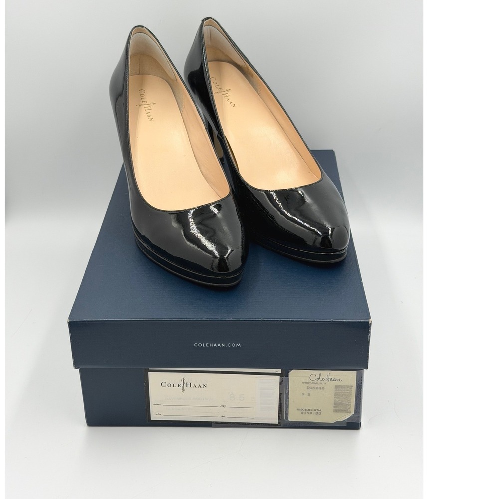 Cole Haan Davenport Pump Womens 9B Black Patent Leather Pointed Toe D39899